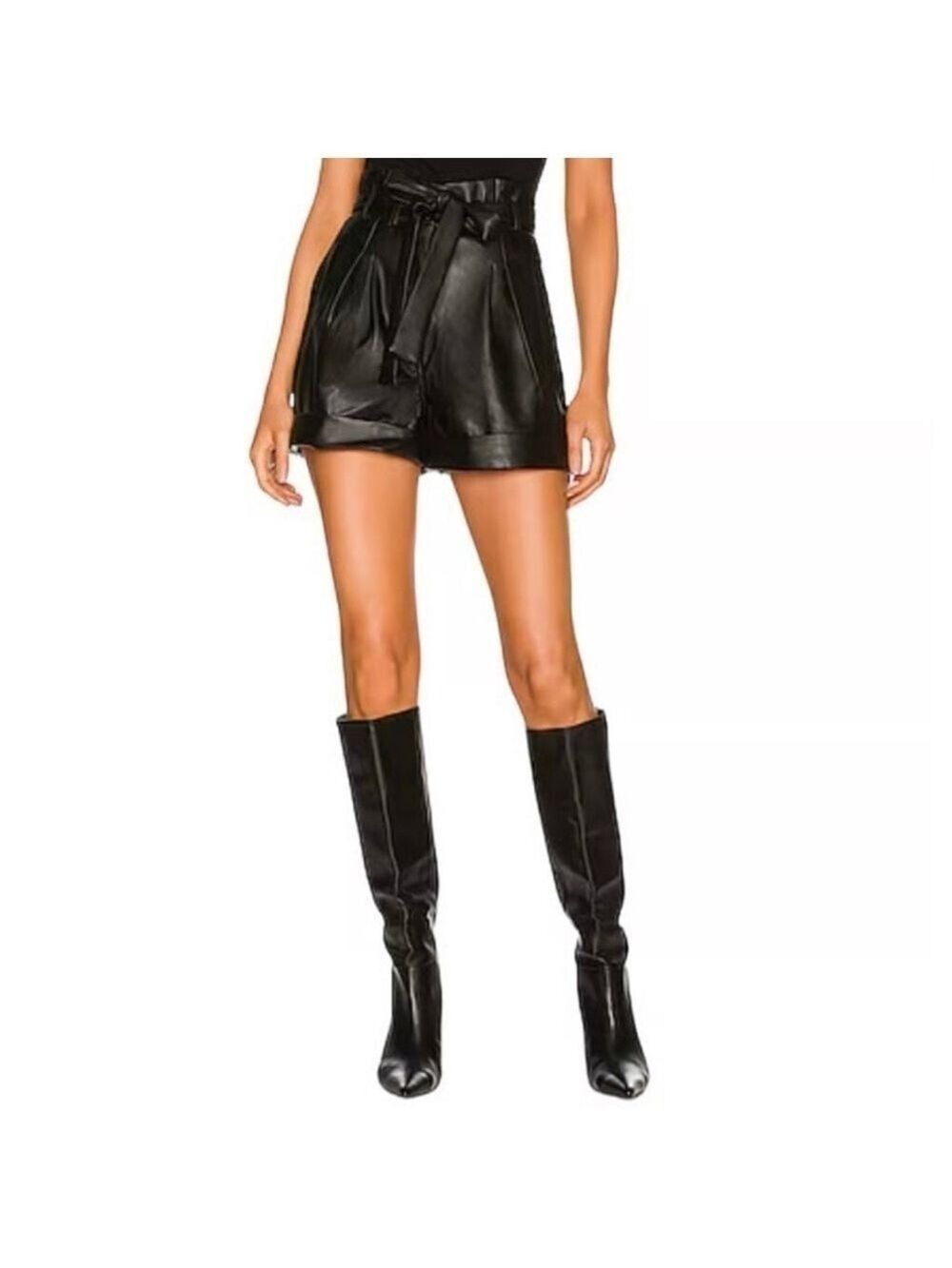 NWT Blank NYC Vegan Leather Tailored High Rise Short in Lonestar Black Size 31